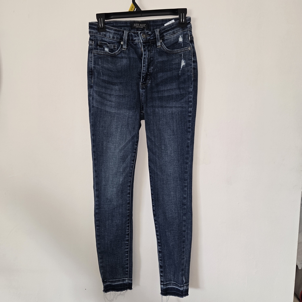 Judy Women's Blue Jeans Size 5/27 Distressed Denim Skinny Fit with Raw Hem